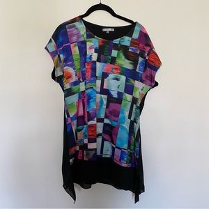 Abito Abstract Colorblock Vintage Long Tunic, Funky Multicolor Statement